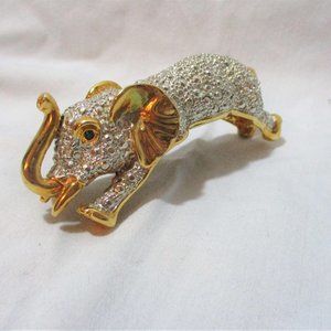 Luxury ELEPHANT TRUNK UP Good LUCK CHARM Brooch JEWEL ENCRUSTED Runway